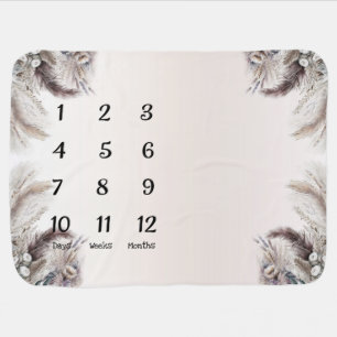 Floral Feathers Boho Newborn Milestone Baby Photos Blanket