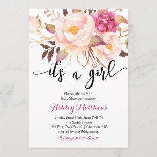 Floral feathers Floral Baby Shower Invitation