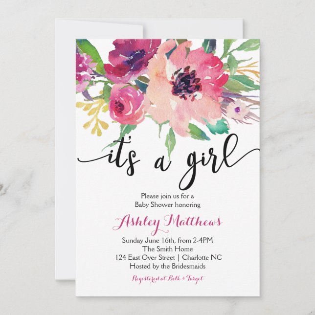 Floral feathers Floral Baby Shower Invitation (Front)