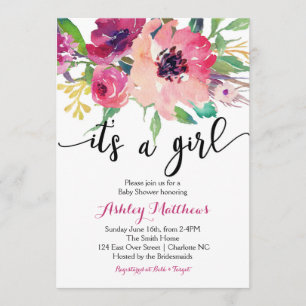 Floral feathers Floral Baby Shower Invitation