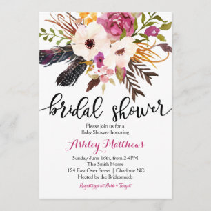 Floral feathers Floral Bridal Shower Invitation