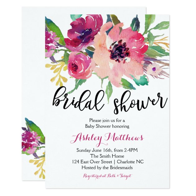 Floral Feathers Floral Bridal Shower Invitation