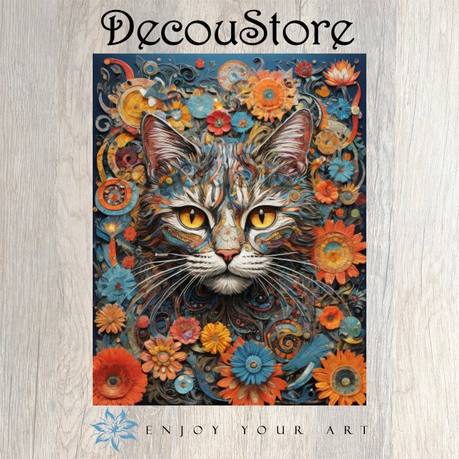 Floral Feline Decoupage Tissue Paper (Creator Uploaded)