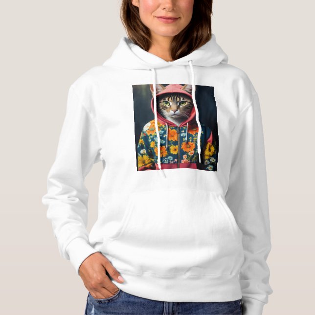 Floral Feline Elegance Hoodie (Front)