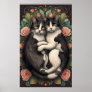 Floral Feline Love: Whimsical Cat Art Print" Poster