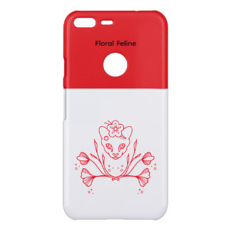Floral Feline Red and White Phone Case