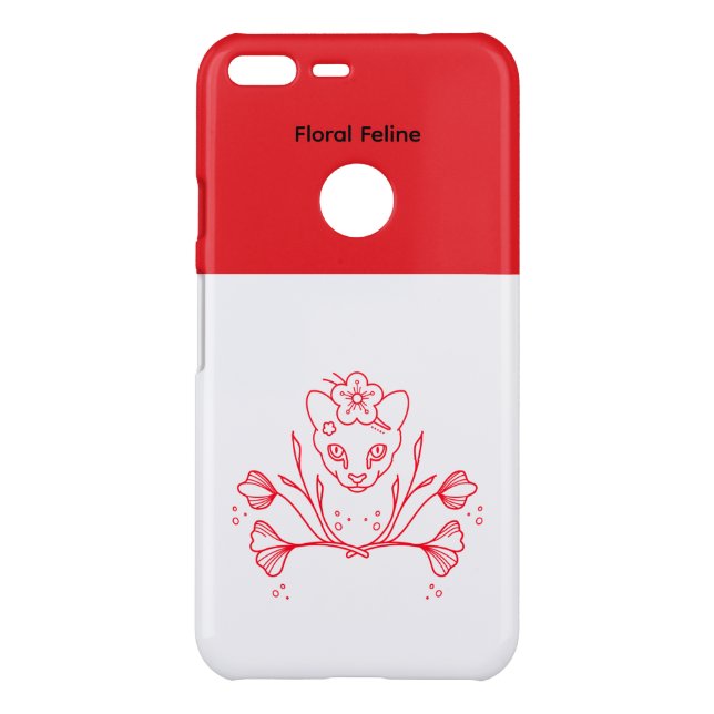 Floral Feline Red and White Phone Case (Back)