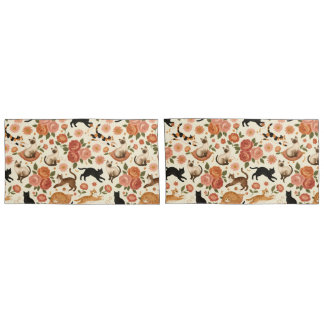 Floral Felines: Cozy Cats & Blooms Pattern Pillow Case