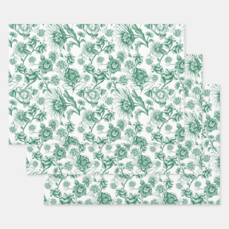 Floral felines (green) wrapping paper sheets