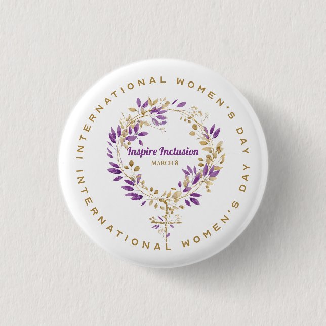 Floral Female Sign Women's Day March 20 Button (Front)