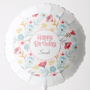 Floral Feminine Colorful Pink Blue Summer Birthday Balloon