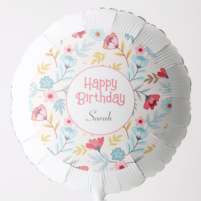 Floral Feminine Colorful Pink Blue Summer Birthday Balloon (Front)