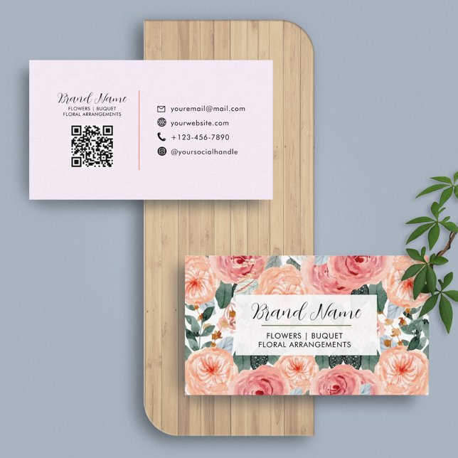 Floral | Feminine Professional Icons QR Code  Business Card (Creator Uploaded)