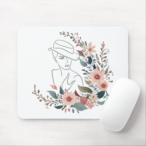 Floral Femme Line Art Mousepad