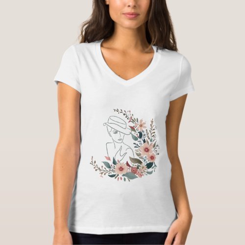 Floral Femme Line Art T_Shirt