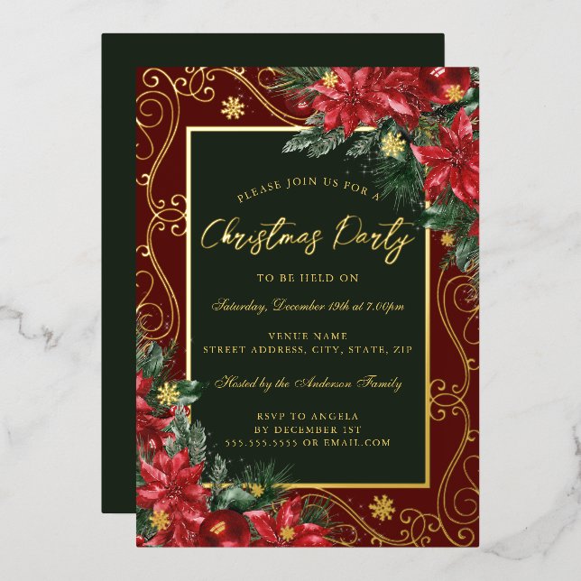 Floral Festive Frame Snowflake Christmas Party Foil Invitation (Front/Back)