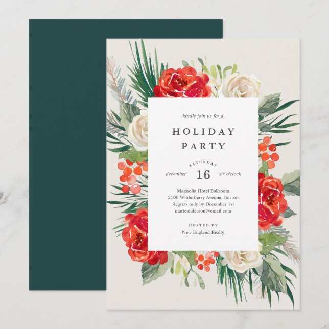 Floral Festivities Holiday Party Invitation (Front/Back)