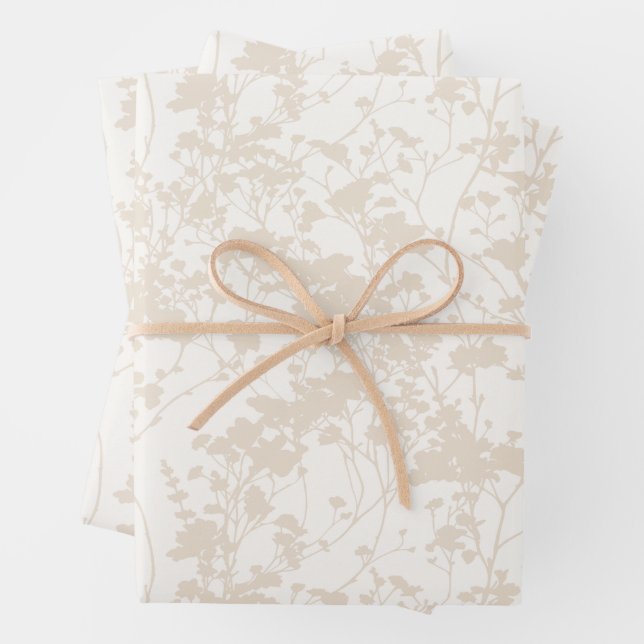 Floral Field (Ivory - Champagne) Wrapping Paper Sheets (In situ)