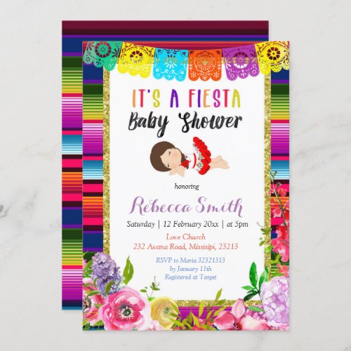Floral Fiesta Baby Shower Festive Invitation Girl
