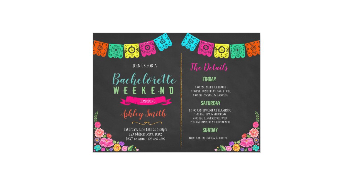 Floral fiesta bachelorette Itinerary invitation | Zazzle.com