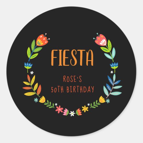 Floral Fiesta Birthday Classic Round Sticker