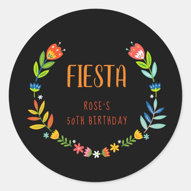 Floral Fiesta Birthday Classic Round Sticker (Front)