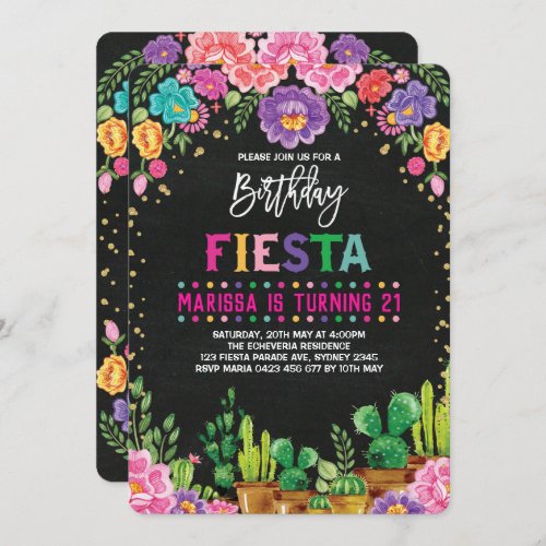 Floral Fiesta Birthday Party Mexican Flower Invite