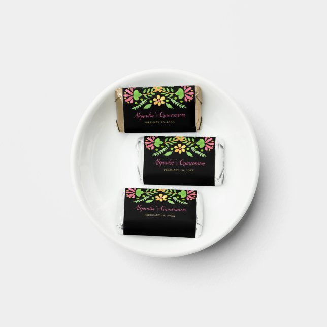 Floral Fiesta Black Gold Quinceanera Hershey's Miniatures (Plate)