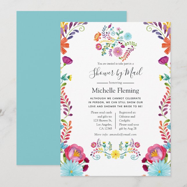 Floral Fiesta Bridal or Baby Shower by Mail Invitation (Front/Back)