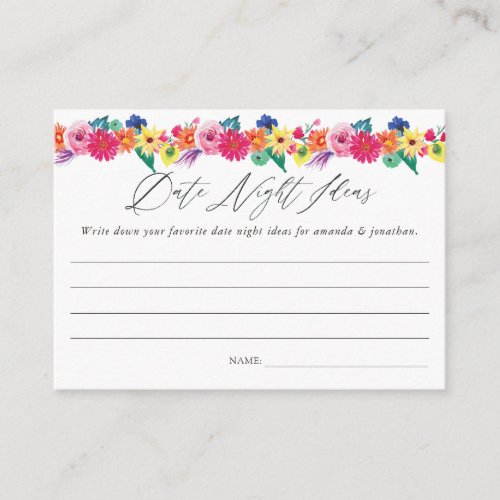 Floral Fiesta Bridal Shower Date Night Ideas Enclosure Card