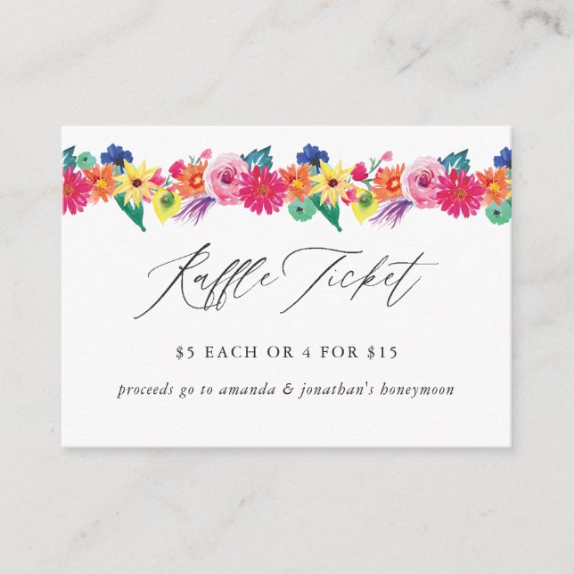 Floral Fiesta Bridal Shower Raffle Ticket Enclosure Card (Front)