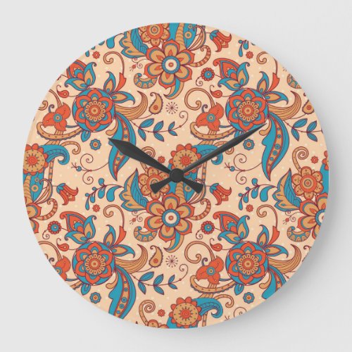 Floral Fiesta Colorful Pattern Play Large Clock