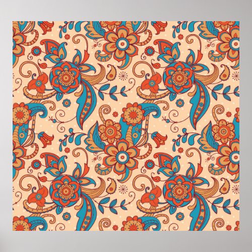 Floral Fiesta Colorful Pattern Play Poster