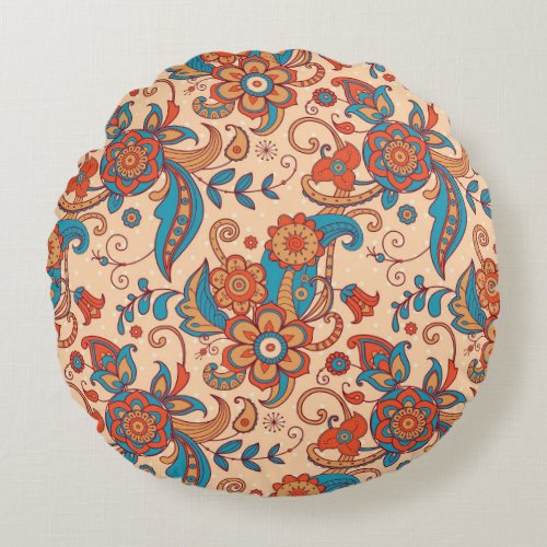 Floral Fiesta Colorful Pattern Play Round Pillow