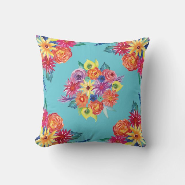 Floral Fiesta Mexican Flower Patterns Throw Pillow (Front)