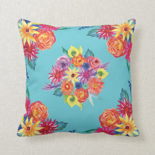 Floral Fiesta Mexican Flower Patterns Throw Pillow