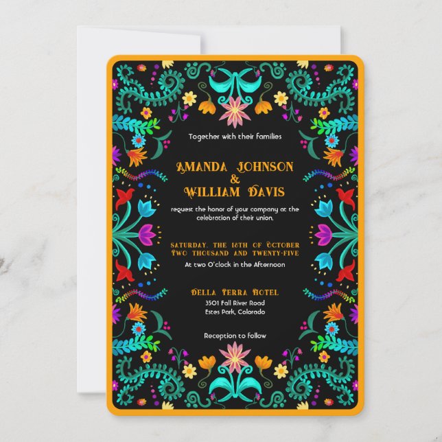 Floral Fiesta Mexican Folk Art Wedding Invitation (Front)