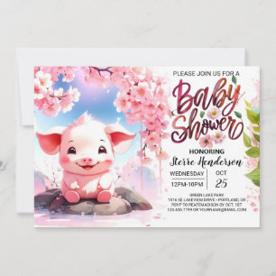 Floral Fiesta Piglet's Pink Farm Baby Shower Invitation