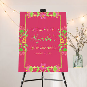 Floral Fiesta Pink Gold Quinceanera Welcome Foam Board