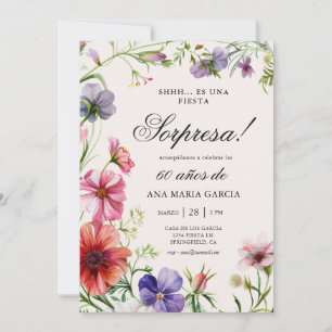 Floral Fiesta Sorpresa 60 años in Spanish Invitation
