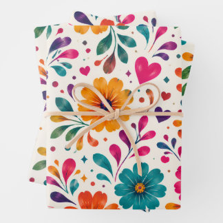 Floral Fiesta Spanish Birthday Party Wrapping Paper Sheets