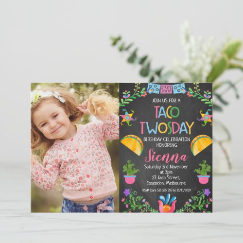 Floral Fiesta Taco Twosday Mexican 2nd Birthday Invitation