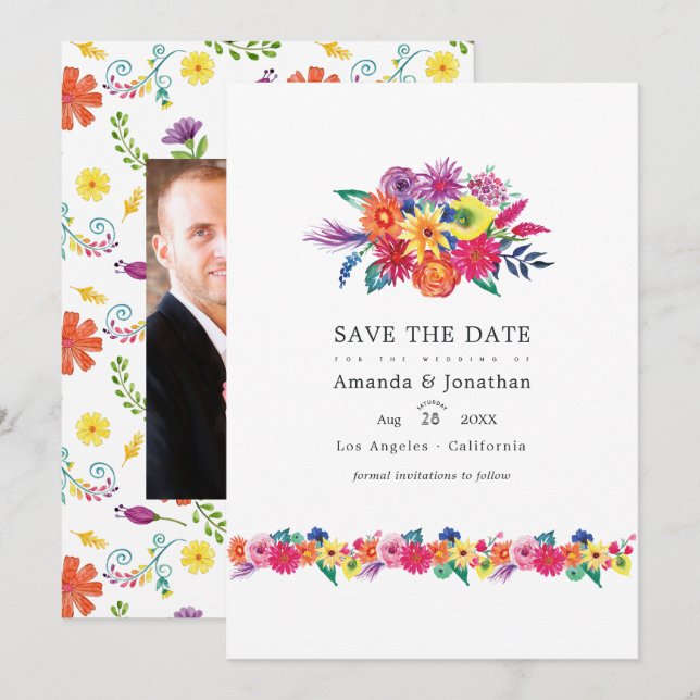 Floral Fiesta Wedding Photo Save The Date (Front/Back)