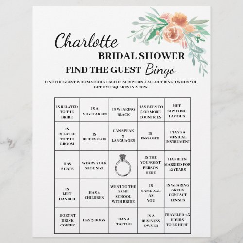 Floral Find The Guest Bridal Shower Bingo Flyer