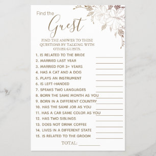 Floral Find the Guest Bridal shower game card Flye Flyer