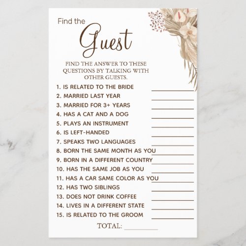 Floral Find the Guest Bridal shower game card Flyer