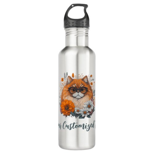 Floral Finesse Persian Cat in a Garden of Blooms Stainless Steel Water Bottle