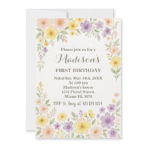 Floral First Birthday Invitation