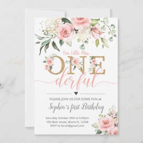Floral First Birthday Invite_A188 Miss ONE_derful Invitation