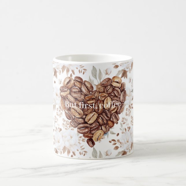 Floral First Coffee Beans Heart Mug (Center)